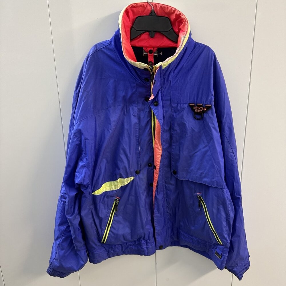 Mountain Goat Ski Jacket Vtg 90s Blue Neon Colorblock Men's Large